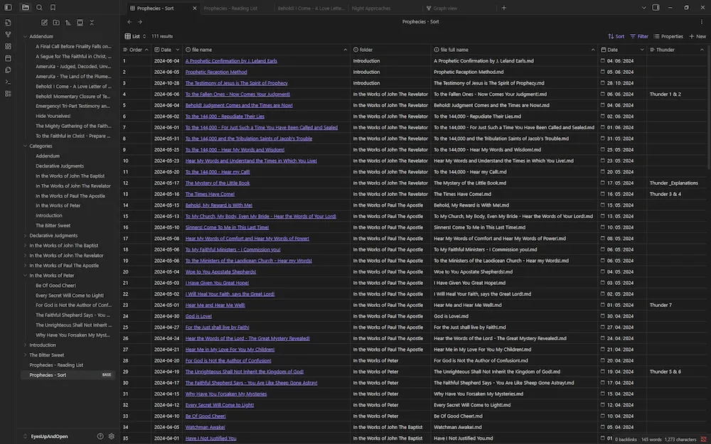 List view in Obsidian